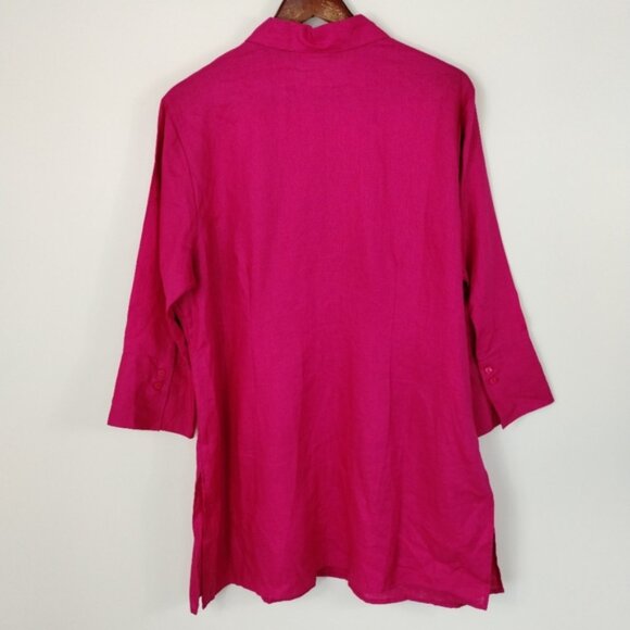 It's a New Vision 100% Linen Button Down Blouse Size 2XL Pink Relaxed Side Slits - Picture 8 of 8